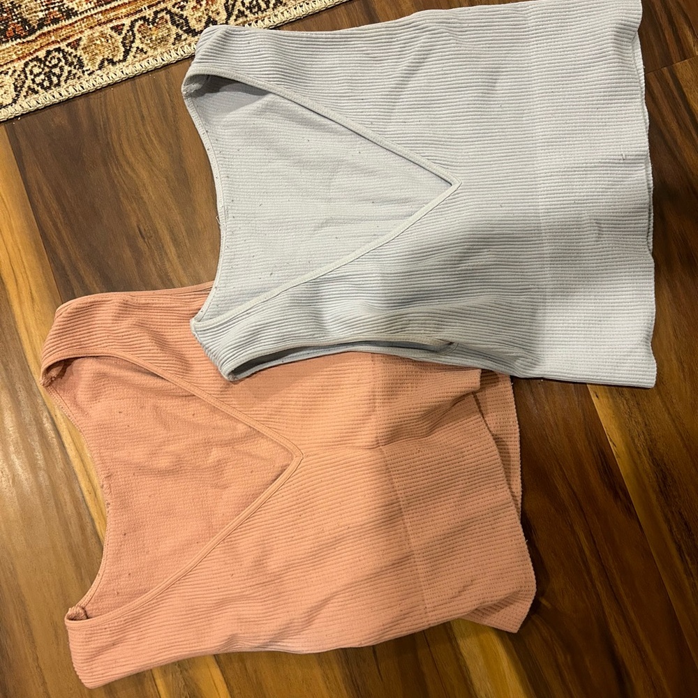 Ribbed V-Neck Tank Tops in Peach and Light Gray - Both for the price